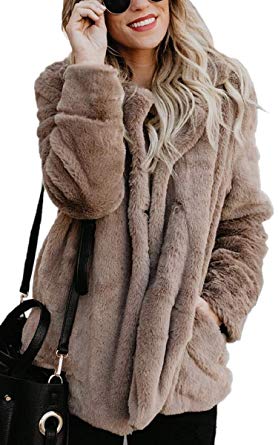 Angashion Women's Long Sleeve Lapel Faux Fur Button Oversized Warm Winter Jacket Coat Outwear with Pockets