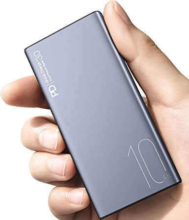 TOZO WB1 Power Bank 10000mAh Portable Charger 18W PD Quick Charge 3.0 Ultra-Compact Charger with 2 USB Ports, USB-C Input/Output Port, High-Speed Charging for iPhone,iPad,Samsung Android,etc.Gray