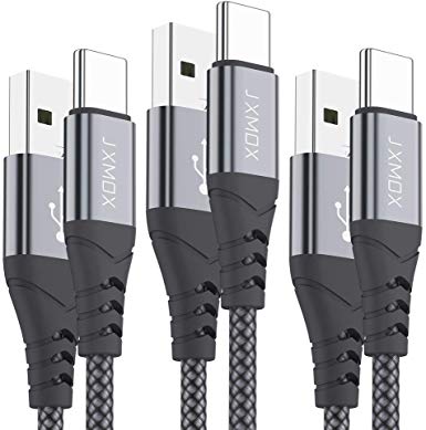 USB C Short Cable,JXMOX(3-Pack 1ft) USB A to Type C Charger Nylon Braided 3A Quick Charge Cord Compatible with Samsung Galaxy S10 S10E S9 S8 Plus,Note 9 8,LG V35 V30 G8,Moto Z,Google,Other USB C(Grey)