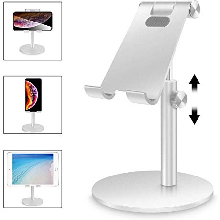 ieGeek Tablet/Phone Holder Stand for Desk, Adjustable Rotating Aluminum Desktop Stand Compatible with New iPad 2019 Pro 10.5/9.7/12.9, Air mini 2 3 4, Nintendo Switch, Samsung Tab, Other Smartphones and Tablets (3.5-12.9 inch) - Silver