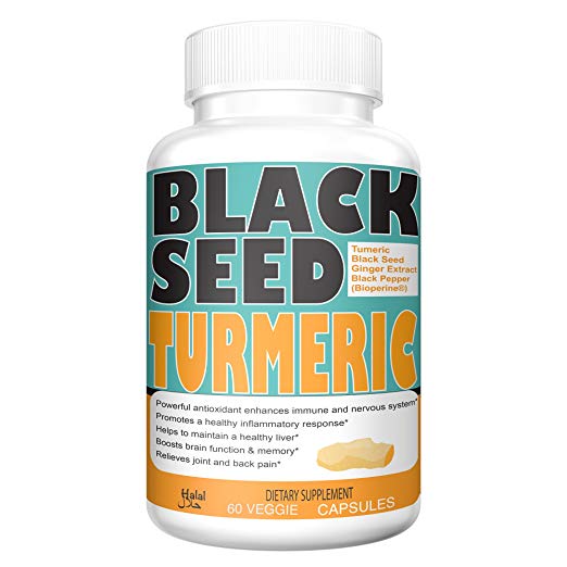 Turmeric Curcumin with 100% Natural Sourced Black Seed Powder 150mg with Bioperine Black Pepper Fruit Extract and Ginger Extract 100mg,95% Standardized Curcuminoids by Sweet Sunnah - 60 Capsules