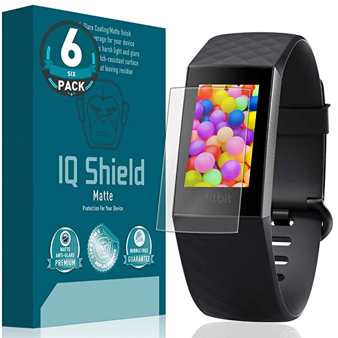 (6-Pack) IQ Shield Matte Full Coverage Anti-Glare Screen Protector Compatible with Fitbit Charge 3