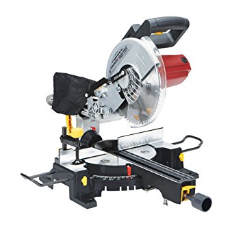10 Inch Sliding Compound Miter Saw with 45 Degree Bevel and Dust Bag, Extension Bars and Table Clamp