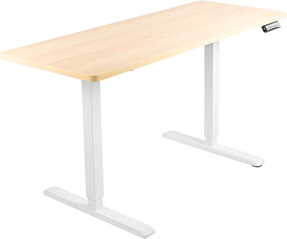 VIVO Electric 60 x 24 inch Stand Up Desk | Light Wood Table Top, White Frame, Height Adjustable Standing Workstation with Memory Preset Controller (DESK-KIT-1W6C)