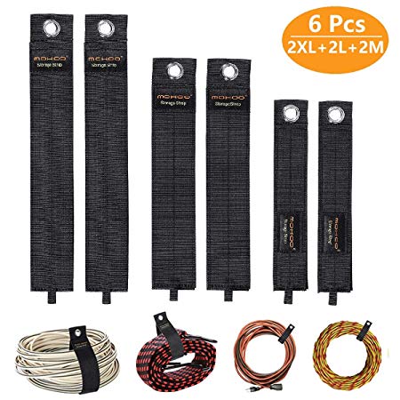 MOHOO Heavy Duty Storage Straps, Heavy Duty Hook and Loop Storage Straps for Extension Cords Storage, Cables, Hoses, Rope, Garage Organization, Shop, Home, Boat and RV, Pack of 6 with 2XL 2L 2M