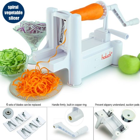Spiralizer, FDA Approved 6-Blade Spiral Vegetable Slicer by HOLUCK |6 Sets of Stainless Steel Blades for zucchini, carrots, cucumbers, sweet potatoes ,apples, etc.