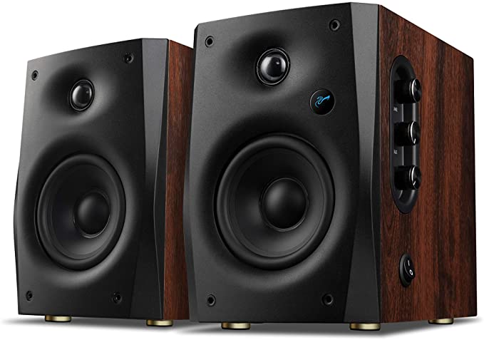 Swans Speakers -D1100 -Active Bluetooth 5.0 Bookshelf Speakers - Wooden Cabinet-DSP Crossover - 4" mid-bass- Excellent Heat Dissipation - Compact Computer Speakers-Brown Red