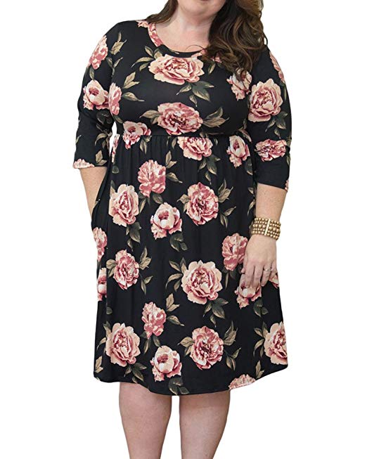 Pyramid Top Women's Plus Size Babydoll Floral Printed Casual Maxi Long Dress With Pocket