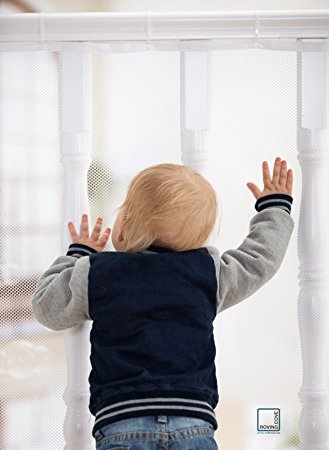 Roving Cove Safe Rail – 10ft L x 3ft H – INDOOR Balcony and Stairway Safety Net – PEARL color – Banister Stair Net – Child Safety; Pet Safety; Toy Safety; Stairs Protector