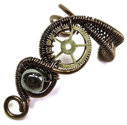 Hematite and Bronze Small Woven-Wire Steampunk Ear Cuff