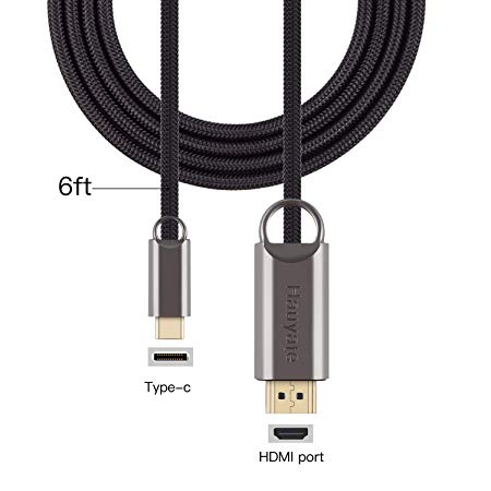 USB C HDMI Cable Hauyate 6 Feet Type C to HDMI 4K Cable Thunderbolt 3 Compatible, Male to Male, Compatible MacBook Pro/MacBook iMac 2017/Chromebook Pixel/Yoga 910/ XPS 13, 1.8 M (Grey)