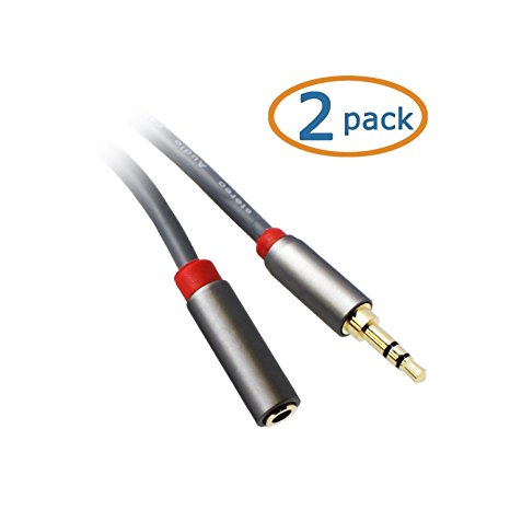 ACLgiants ( 2 Pack ) Gold plated Premium 3.5mm Stereo Male to Female Cable 15 foot (Gray)