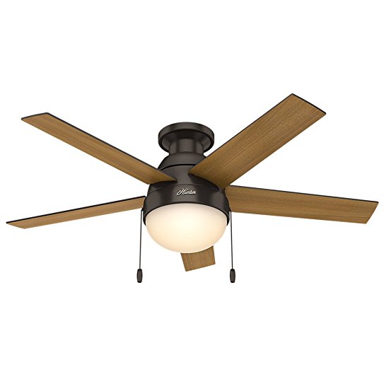 Hunter 59268 Anslee Low Profile Premier Bronze Ceiling Fan With Light, 46"