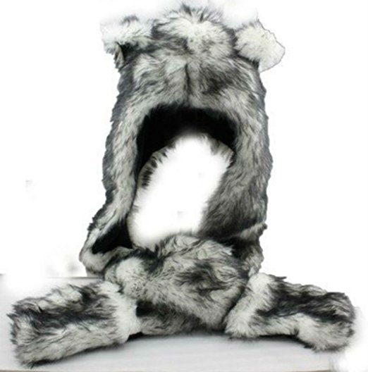 Grey Gray Wolf Anime Faux Animal Hood Hoods Mittens Gloves Scarf Spirit Paws Ears