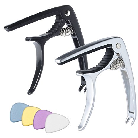 STYDDI 2 Pack Guitar Capo for Acoustic and Electric Guitars,Ukulele,Banjo,Mandolin,Bass - Made of Zinc Alloy for 6&12 String Instruments -No Scratches,No Fret Buzz,Single-Handed