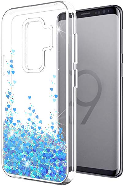 Samsung Galaxy S9 Plus case SunStory Luxury Fashion Design with Moving Shiny Quicksand Glitter and Double Protection with PC Layer and TPU Bumper Case for Samsung Galaxy S9 Plus. (Blue)