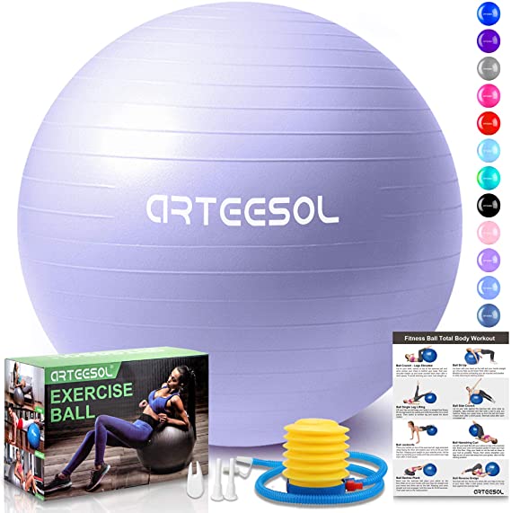 arteesol Exercise Ball, Anti-Burst Yoga Ball with Quick Pump, 45cm/55cm/65cm/75cm/85cm Thick Balance Ball Chair for Birthing Fitness Workout Stability Pilates, Gym & Home