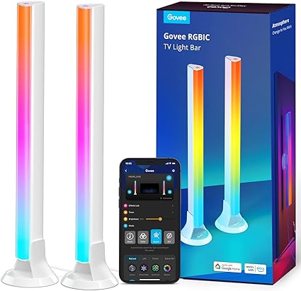 Govee RGBIC TV Light Bars, Smart Color Changing Light Bars Suitable for 45-70 inch TVs, 15 Inches WiFi TV Backlight with Double Light Beads, LED Light Bar Work with Alexa and Google Assistant, White