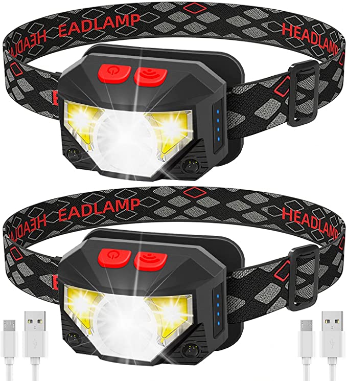 Cobiz LED USB Rechargeable Headlamp-1100 Lumen Bright 30 Hours Runtime Headlight with Red Light,2-Pack Waterproof Motion Sensor Head Lamp Flashlight with 8 Modes Head Lights for Adults and Children