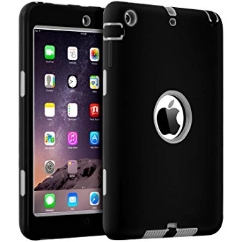 iPad mini Case, iPad mini 2 Case, iPad mini 3 Case, iPad mini Retina Case, BENTOBEN 3in1 Anti-slip Hybrid Heavy Duty Rugged Shockproof Drop Resistant Protective Case for iPad Mini 1/2/3, Black Grey