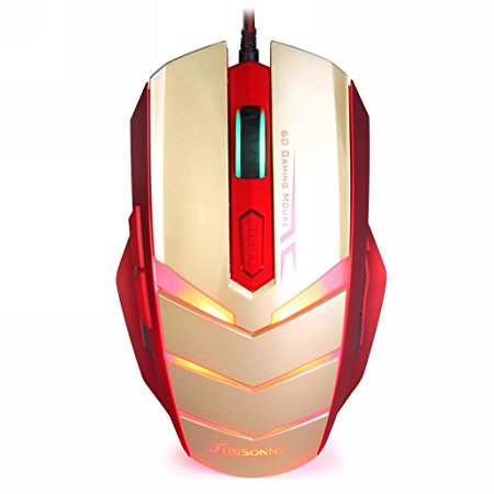 Gaming Mouse USB Wired 6 Button 1600DPI LED Red Light Mouse(Golden) by Qisan