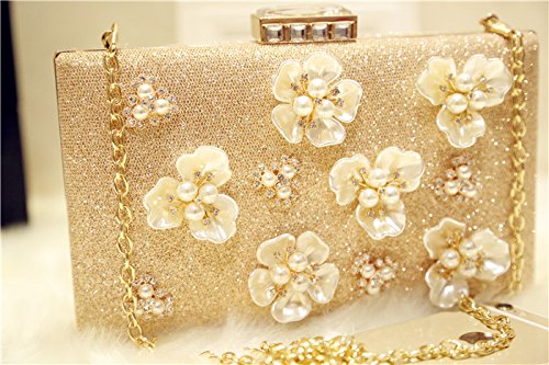 Floral Pearl Champagne Color Shining Women's Evening Bag Cocktail Party Bag Crossbody Handbag