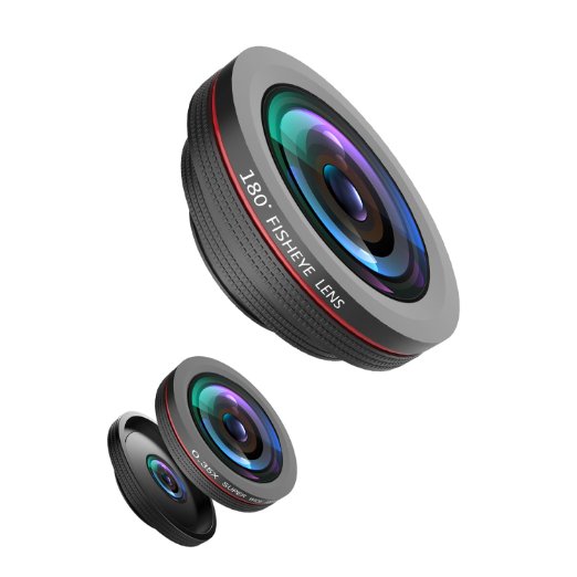 OldShark® 3 in 1 Cellphone Lens Clip On Camera Lens Kits with 180° Fish Eye Lens 0.35X Super Wide Angle Lens 15X Macro Lens for iOS Android Smartphones