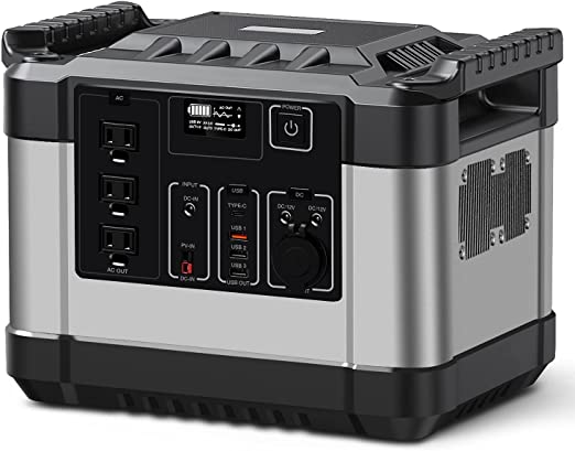 350000mAh Portable Power Station, 1000W 1120Wh Solar Power Generator with 3 AC Outlets,3 USB Ports,Fast Charge Backup Lithium Battery with LED Display for Home Emergency Outdoor Camping Explore Travel