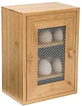Vencier Bamboo Cabinet Cupboard Egg Storage - Holds a Dozen (x12) Eggs - 2 Shelves with 6 Slots Each. Wire Mesh Door Panel. Egg Holder Storage Box Crate Shelves