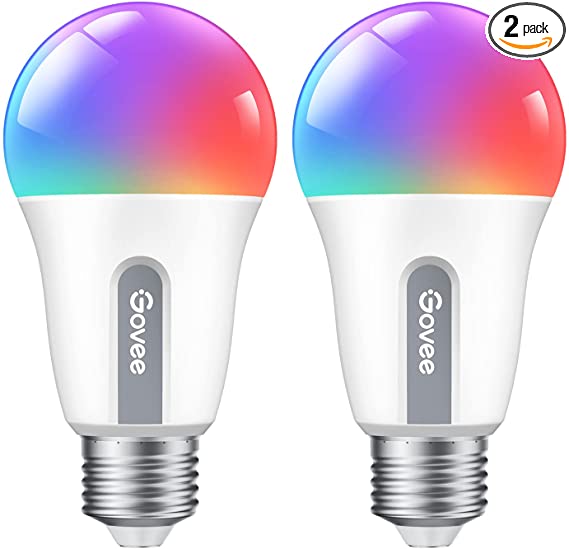 Govee Smart Light Bulbs, RGBWW Color Changing Light Bulbs, 30 Dynamic Scenes, Music Sync, 16 Million DIY Colors WiFi & Bluetooth Dimmable LED Light Bulbs Work with Alexa & Google Assistant, 2 Pack