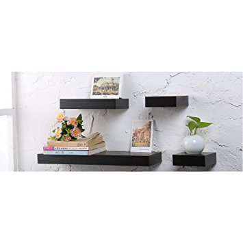 O&K Furniture Set of 4 Multilength Floating Ledge Shelves Black Walnut, 22’’Length