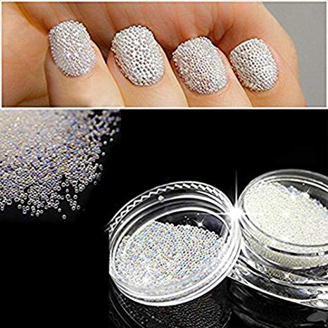Minejin Nails Art Mini Rhinestones Beads AB Micro Ball Gems 3D Manicure Tips Two Bottle With Tray
