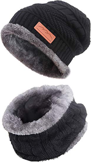 MissShorthair Mens Beanie Hat Scarf Set Warm Knit Skull Cap for Winter