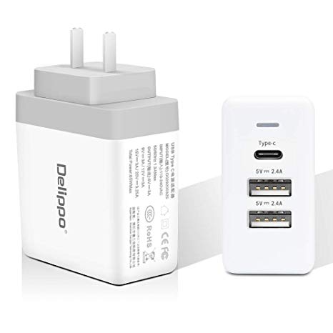 Delippo[UL Listed] 65W USB C Charger PD & QC 3.0 USB 3 in 1 Travel Wall Charger Adapter Compatible for Nintendo,Google Pixel,Galaxy S9 S8 Note8, iPhone X 8 MacBook Pro 13/15, MacBook 12, Dell,HP More