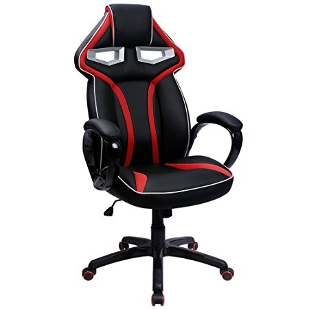 Furmax Gaming Chair Robot’s Eye Series High Back Executive Bucket Seat PU Leather and Mesh Office Chair Computer Swivel Lumbar Support Chair (Red/Black)