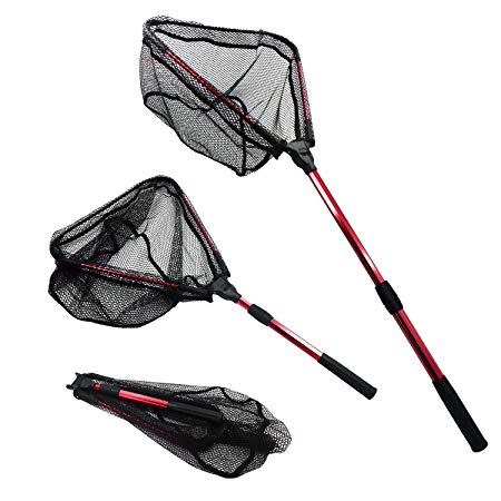 MelkTemn Collapsible Fishing Net, Fish Net Foldable Collapsible Telescopic Pole Handle(16.5-38.6in) Durable Nylon Mesh Safe Fish Catching Landing nets for Fishing (Hoop is 15.7 x 15.1 x 9.1 in depth)