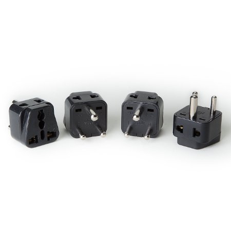 OREI 2 in 1 USA to India Adapter Plug Type D - 4 Pack Black