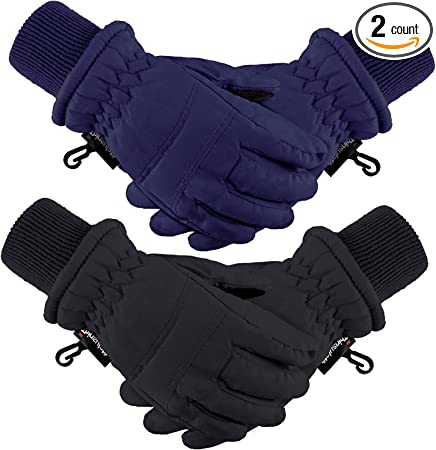 Boao 2 Pairs Kids Winter Ski Gloves Waterproof Warm Snow Mittens Full Finger Gloves for Toddlers Infants