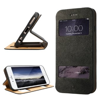 iPhone 6 Plus Case Cover Labato Leather Stand Case Cover Magnetic Design Genuine Leather Case Cover with Fold Stand and Window Open Case and 100 Handmade Folio Case Flip Cover Case for Apple iPhone 6 Plus 55 Black Color Lbt-I6L-07L10