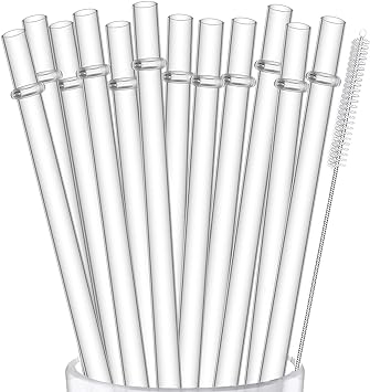 ALINK 12-Pack Reusable Plastic Clear Straws, 13 inch Extra Long Tumbler Straws for Stanley Cups, 1 Gallon, 64 oz 40 oz 32 oz Water Bottles, Plus Cleaning Brush