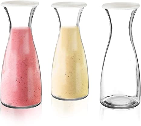 3-Piece Glass Carafe Set – 1 Liter Pitchers for Party – 10 Inch Tall Jugs– Water or Milk Bottles