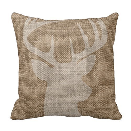Decors Square Decorative Throw Pillow Case Cushion Cover Rustic Deer Buck Burlap Throw Pillows 18 X 18 Two Sides Printed