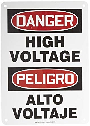 Accuform SBMELC114VA Aluminum Spanish Bilingual Sign, Legend "DANGER HIGH VOLTAGE/PELIGRO ALTO VOLTAJE", 14" Length x 10" Width, Red/Black on White