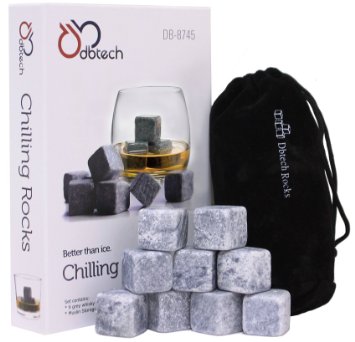 DB-Tech Whisky Chilling Rocks Gift Set - Set of 9 Grey Rocks With A Muslin Pouch - Chill Your Whiskey with these rocks Without Dilution