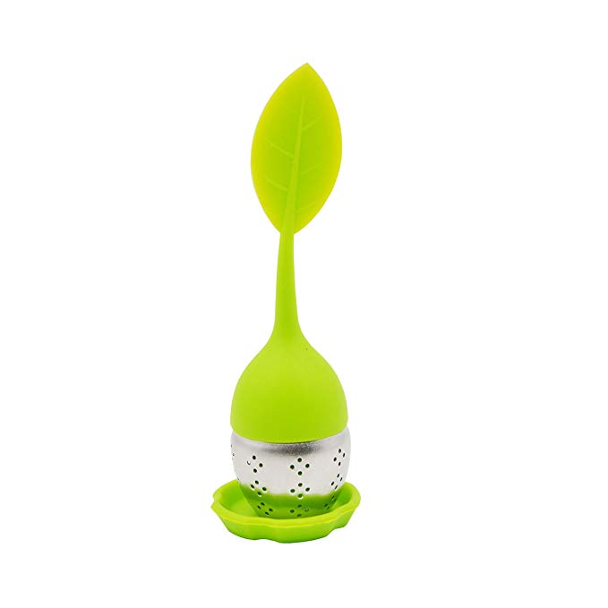 Tea Infuser Filter, Stainless Steel Tea Ball Strainer with Leaf shaped Silicone Handle, for Tea Cups,Mugs,Teapots (Green)