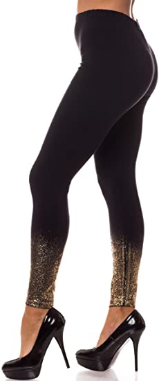 JDJ CO. Women's Premium Quality Ultra Soft Cotton Spandex Solid Gold Glitter Leggings