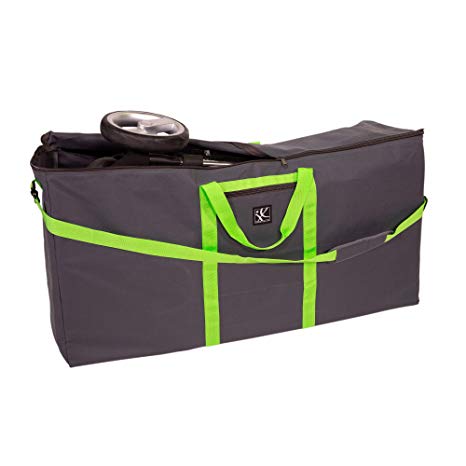 JL Childress Standard and Dual Stroller Travel Bag, Grey with Lime Green Trim