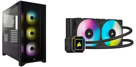 Corsair iCUE 4000X RGB Mid-Tower ATX PC Case - BlackCorsair iCUE H100i Elite Capellix Liquid CPU Cooler