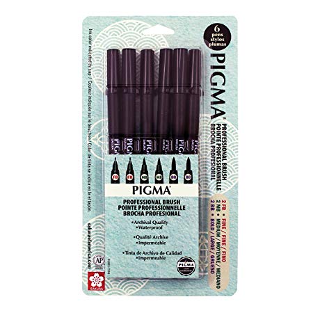 SAKURA Pigma Professional Brush Drawing Pen, Fb Fine, Mb Medium & BB Bold tip, Black