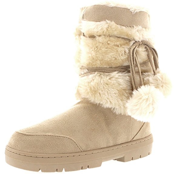 Womens Pom Pom Waterproof Winter Snow Boots